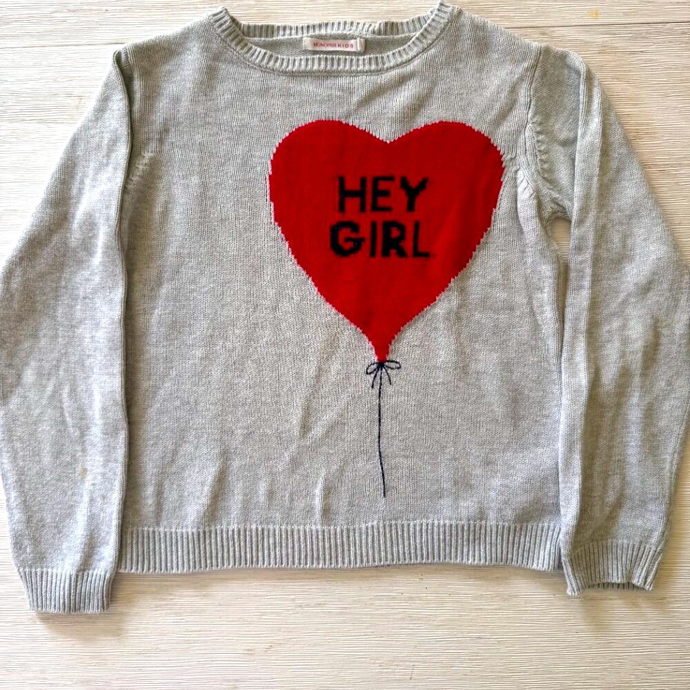 Monoprix Kids Cotton Heart "Hey Girl" Sweater - Size 8